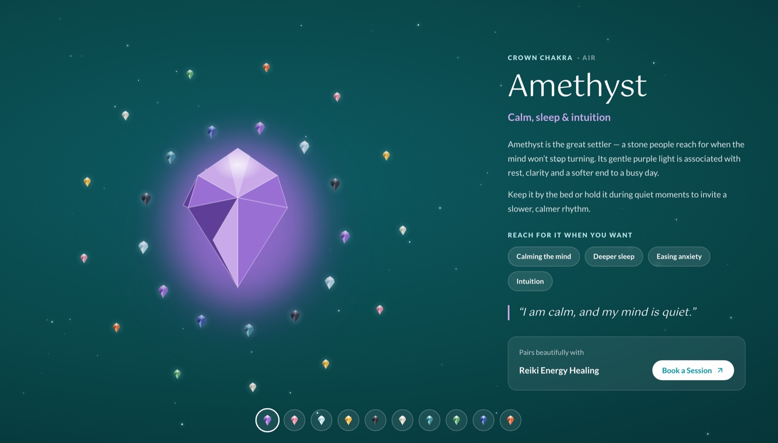The crystal detail screen — Amethyst